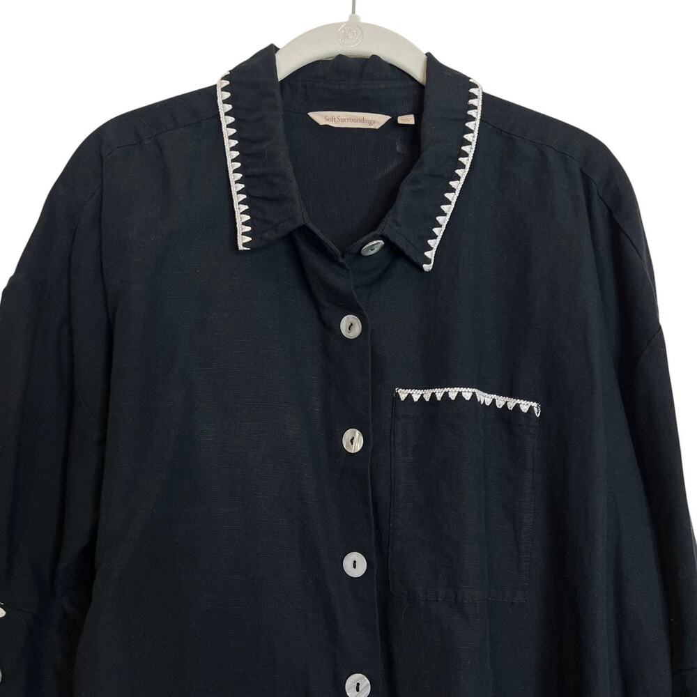 Soft Surroundings Marisol Linen Cotton Tunic PXL Black White Embroidered Buttons - Picture 2 of 5